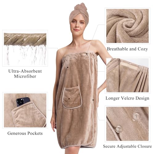 Image of PJGGZ Towel Wrap for Women, Three Adjust Clasps Closure Bath Wraps After Shower Spa Sauna Bathrobe(Available in Plus Size)