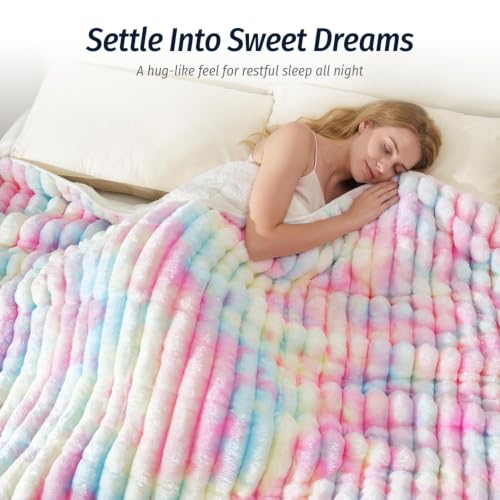 Image of Fleece Weighted Blanket for Adults 48 inch x 72 inch 12lbs Soft Blankets, Rainbow