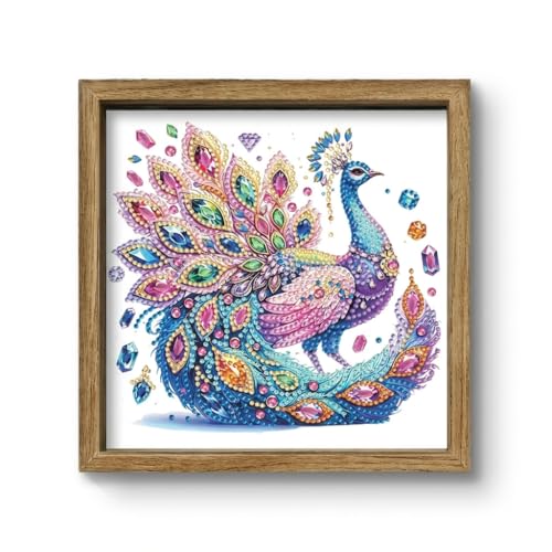 Image of HASTHIP DIY Acrylic Diamond Art Kit -Peacock 3D Framed - Clear Acrylic Canvas & Wooden Frame - Diamond Painting Kit for Home Decor-Patterned