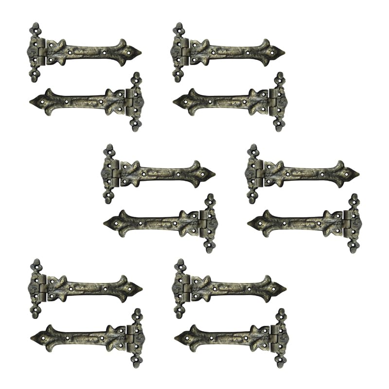 Image of Adonai Hardware Adonijah Antique Cast Iron Strap T Hinge (7.9 inch x 12 Pack, Antique Brass) for Barn Doors, Gates, Kitchen Cabinets, Sheds, Wooden Box, Furniture, Cedar Chest and Trunks