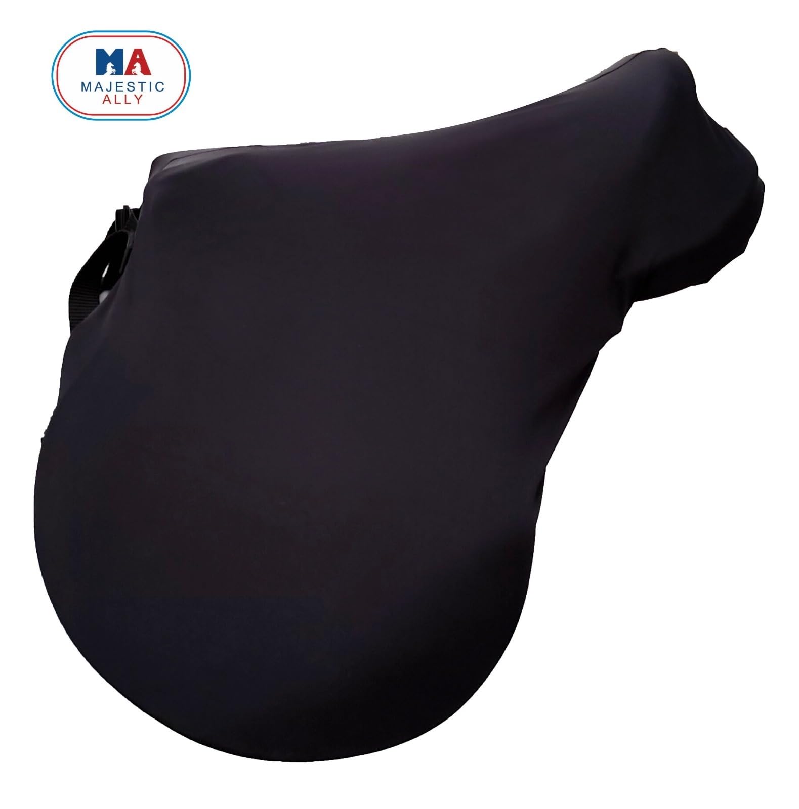 Majestic Ally English Saddle Cover with Adjustable Handle, 4-Way Stretch Spandex/Elastane Fabric, Multiple Colors (Black) - Image 3