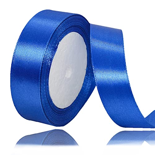 Blue Satin Ribbon, 25mm x 23 Meters Royal Blue Fabric Gift Ribbon for Crafting Gift Wrapping, Balloons, Floral Bouquet