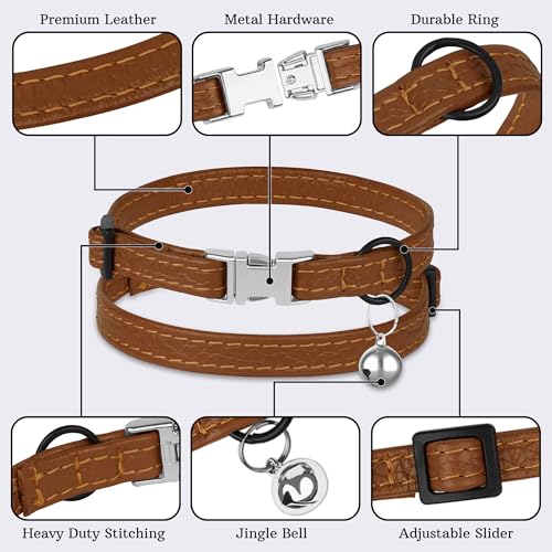 Collar de cuero para gato anti tirones que no daña el pelaje suave 6
