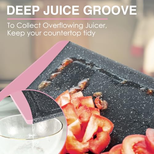 Image of Extra Large Cutting Boards, Plastic Cutting Boards for Kitchen (Set of 3) Cutting Board Set Dishwasher Chopping Board with Juice Grooves Easy-Grip Handles, Pink, Empune