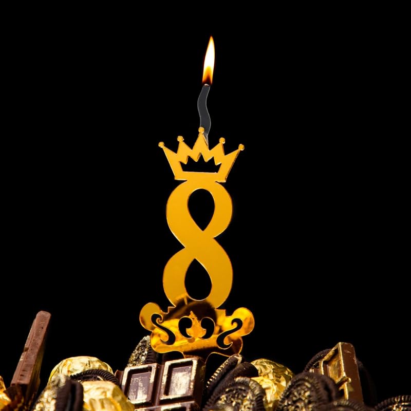 Food Safe Premium Candle Cake Topper for Birthday, Anniversary, and Custom Party Celebrations in Numbers – Gold (Number 8)