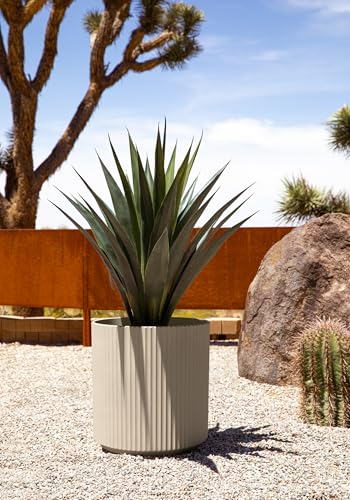 Image of Veradek Round Demi Planter Pots for Indoor /Outdoor Garden Use, Made from Plastic-Concrete Mix with Drainage Holes, Perfect for Small to Large Succulent Plants, Flowers, Modern Interior Plants