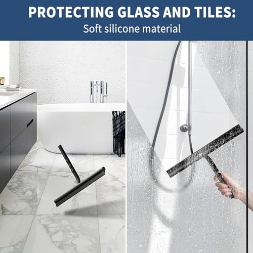 ecooe Silicone Shower Squeegee with Hanger, 11″/28cm Shower Squeegee for Glass Doors, Black Window Squeegee Scraper with Stainless Steel Core for Home Bathroom Kitchen Car Glass Doors by ecooe - Image 9