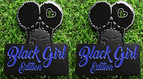 Image of 2pcs Custom Black Girl Edition Car Badge Emblem Decals Compatible Vehicles, Doors, Body, Car Side Fenders, Car Trunk Badges, Stylish Dynamic Look (Black Blue)