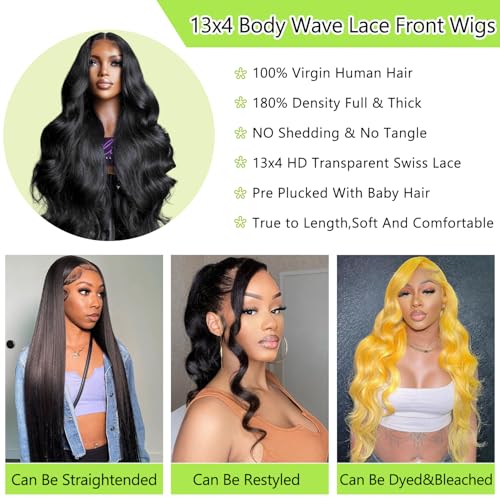Body Wave Lace Front Wigs Human Hair Pre Plucked 13x4 HD Transparent Lace Frontal Wigs Human Hair 180% Density Glueless Brazilian Virgin Human Hair Wig for Women With Baby Hair Natural Black 26 Inch - Image 6