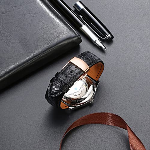 Image of Moran Genuine Leather Band Alligator and Cowhide Replacement Deployment Buckle Watch strap18mm to 24mm Crocodile Leather Strap for Men's and Women's