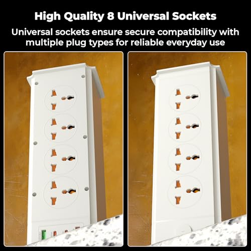 Image of Zebronics Multi-Plug Power Extension, 2500W Max, 8 Universal Sockets, 3M Cable, 20W Type-C PD, 18W USB Fast Charging, Dual Type-C & USB-A Output, Overload Protection, Ambient Light (Power Block 483)