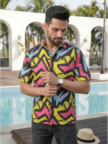 Image of BROWN CULTURE Men's Half Sleeve Relaxed Fit Casual Shirt | Cotton Blend Oversized Shirts for Men | Loose Fit Printed Shirt | Oversized Printed Shirts for Men | Fashion Casual Wear