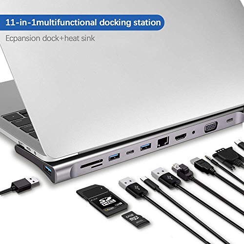 Image of Tobo USB C Hub,11 in 1 Type C to 4K HDMI Multiport Adapter Hub with RJ45 Ethernet Port, 87W Power Delivery, VGA, 3 USB 3.0, SD /TF Card Reader, 3.5mm Audio, Type C Multifunction 11in1 Hub TD-282TC