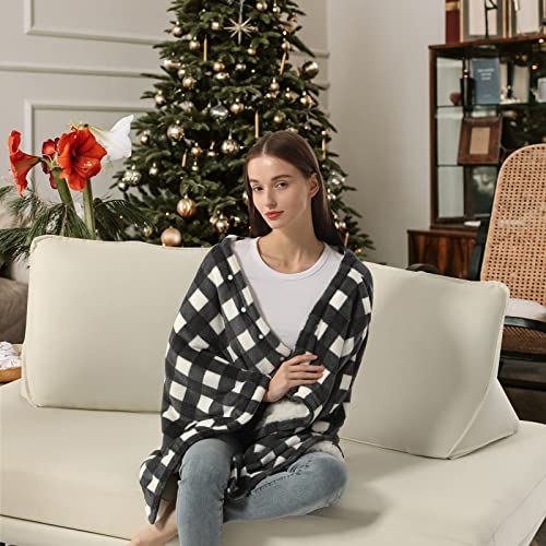 Soft Fleece And Sherpa Throw Blanket, Poncho Blanket With Buttons Poncho Blanket For Women Substitute For Cape Wrap Cover (Grey) #TOP7