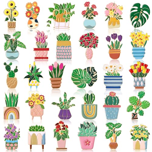 30 Pcs Cute Enamel Pins Bulk Plant Flowers Animal Halloween Black Cat Gothic Fall Pumpkins Spring Cartoon Lapel Brooches Pin Fun Jewelry Gift for Clothes Bags Hats Accessories