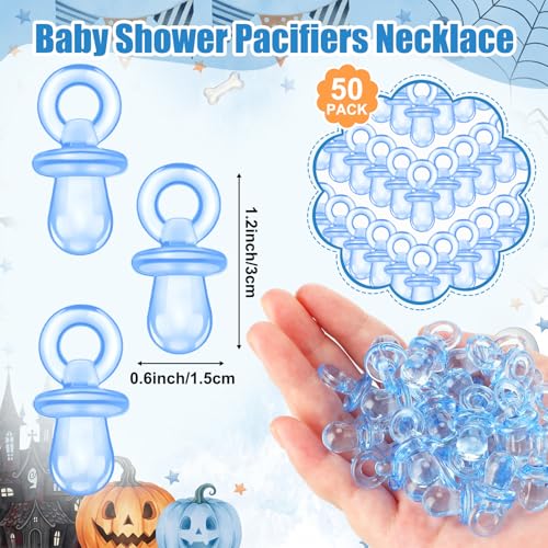 Image of Thyle 51 Pcs Blue Halloween Pacifier Hunt Baby Shower Games Cute Pumpkin Ghost Baby Shower Game Decoration Include Hunt Sign and Acrylic Pacifiers Gift Sets for Halloween Gender Reveal Party Decor