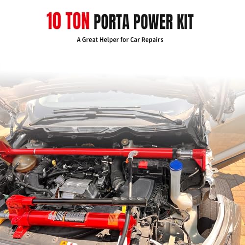 Image of BIG RED 10 Ton Porta Power Kit, 17-pcs Hydraulic Ram Auto Body Frame Repair Kit with Blow Mold Carrying Storage Case, 20,000 lbs Capacity,Red, T71001L Torin