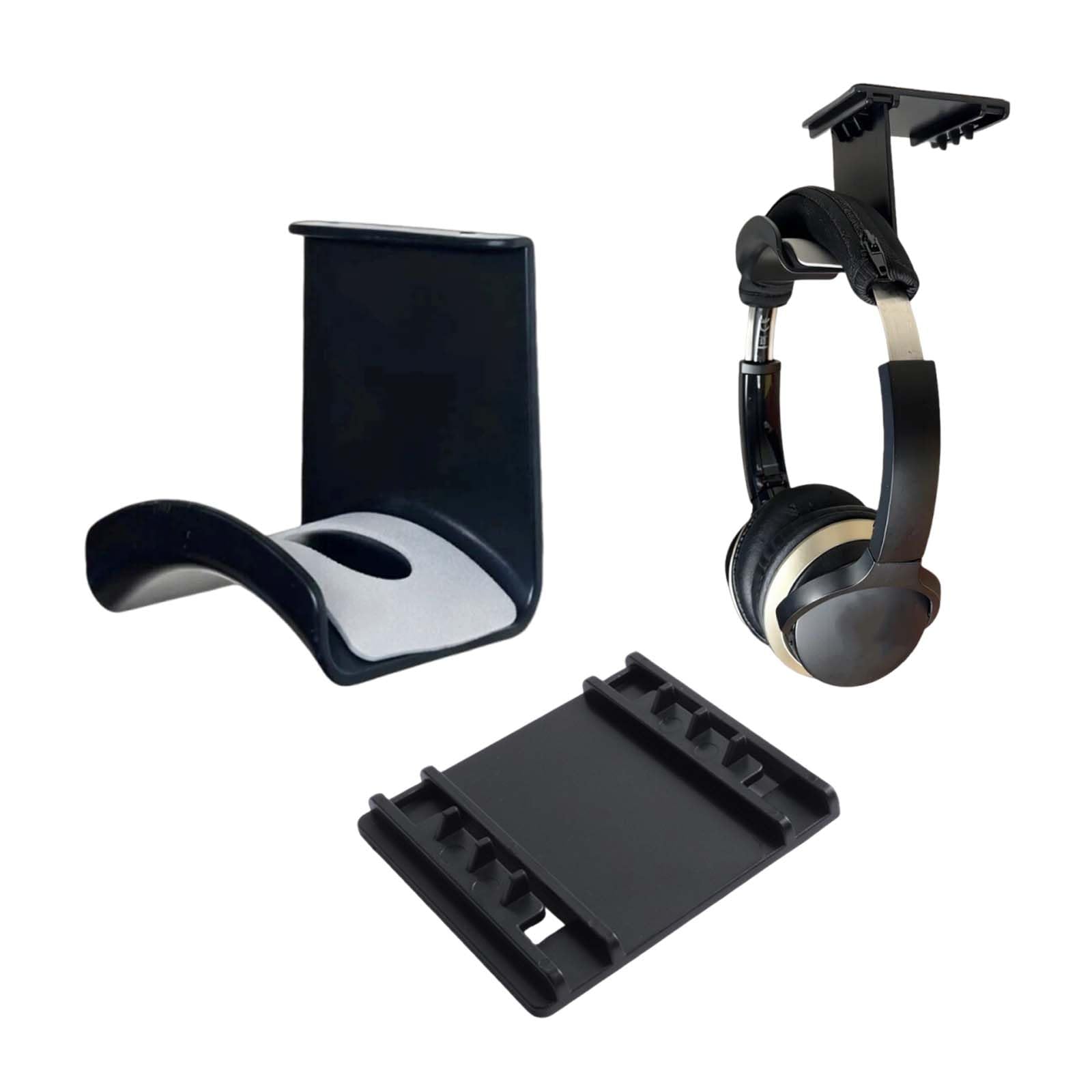 FooYee 2 Pack Headphone Holder, No-Punch Firm Gaming Headset Stand Under Desk, Strong Adhesive, ABS Base, Black