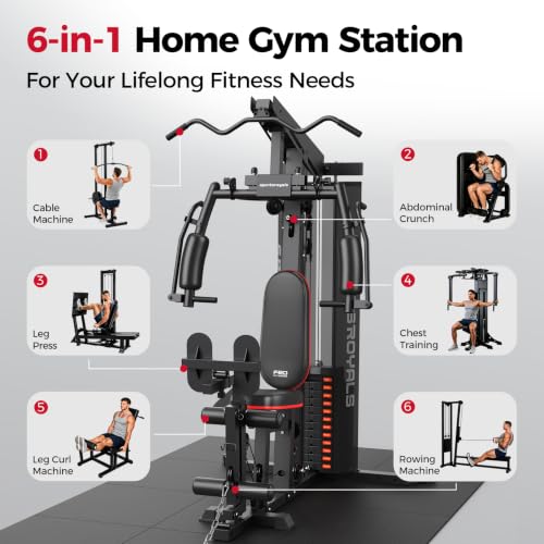 Image of Sportsroyals Home Gym, Multifunctional Workout Station with Leg Press, 150LBS Weight Stack Full Body Workout Equipment for Home Exercise Fitness Strength Training