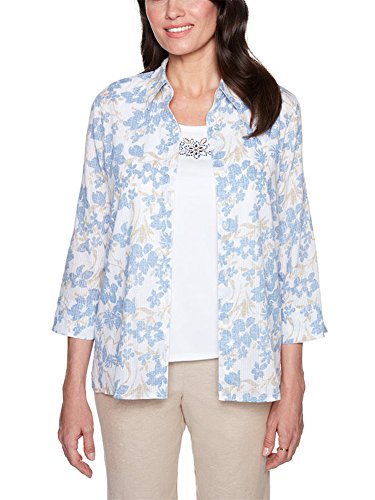 Alfred Dunner Blues Traveler 3/4 Sleeve Floral 2 fer 1 Top Multi 8