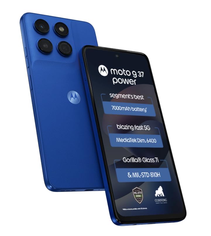 Image of Motorola Moto g37 Power 5G (Pantone Nautical Blue, 4GB RAM, 64GB Storage) | 6.67-inch HD+ 120Hz Display | Dimensity 6400 | 50MP Camera | 7000mAh Battery | 30W Charging