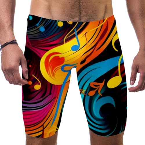 Colorful Music Notes Swimsuit for Men & Boys,Competition Lap Swim Suit, Square Leg Endurance Training