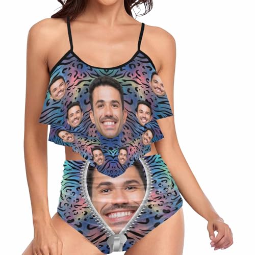 Custom Face Bikini Set for Women Personalized Tankini Swimsuits 2 Piece with Husband Face Funny Bathing Suit Swimwear