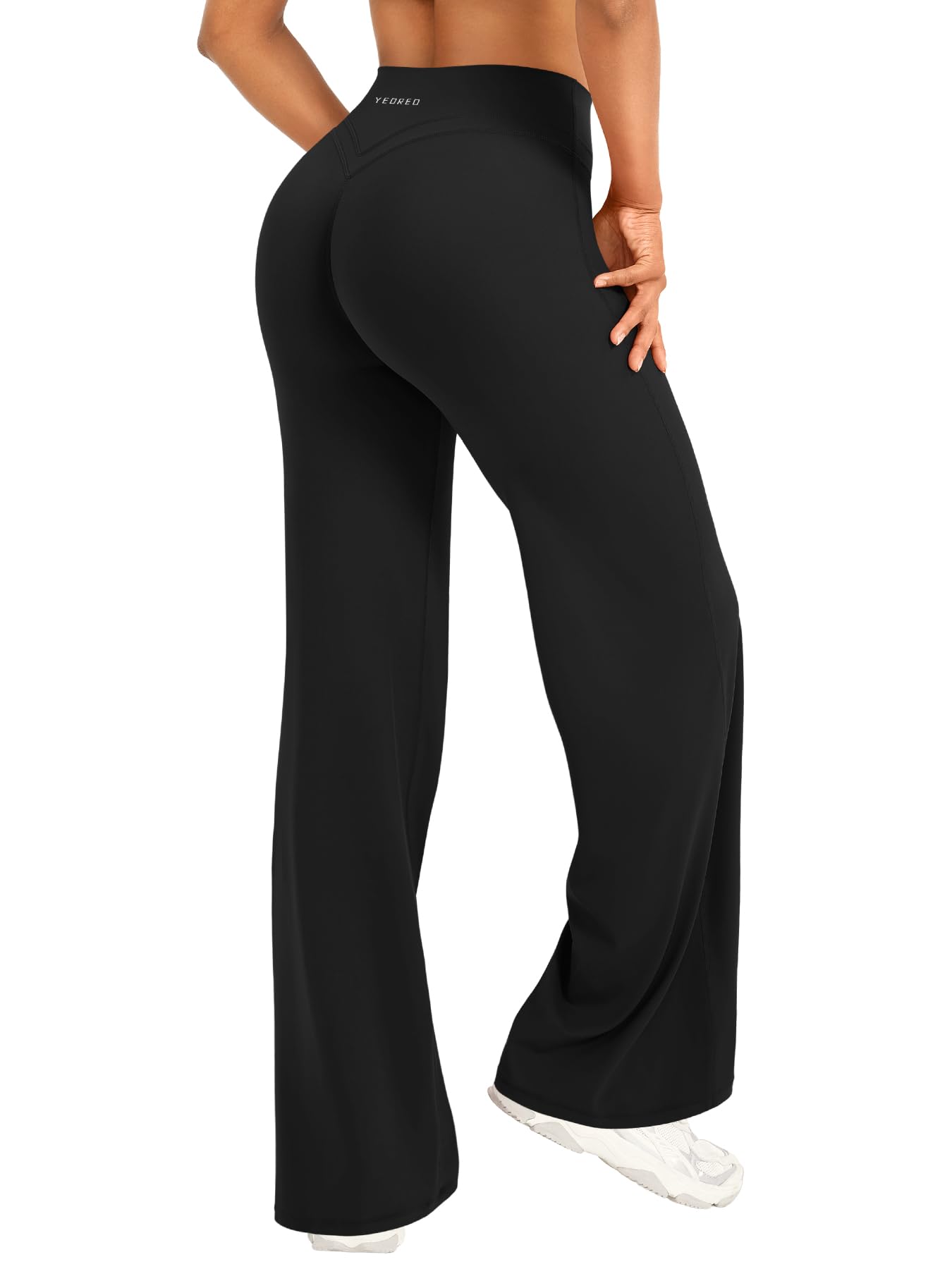 YEOREO Straight Leggings Damen Invisible Scrunch Hohe Taille Gym Pants No Front Seam Weitem Bein Yoga Hose Blickdicht Elastische Flared Leggings Soft Nahtlose Sport Schlaghose