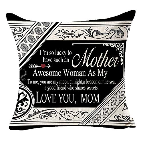 Andreannie Best Mom Gift I am So Lucky to Have Such an Awesome Mother Cotton Linen Decorative Throw Pillow Cover Cushion Case for Sofa Living Room 18 inches Square (I)