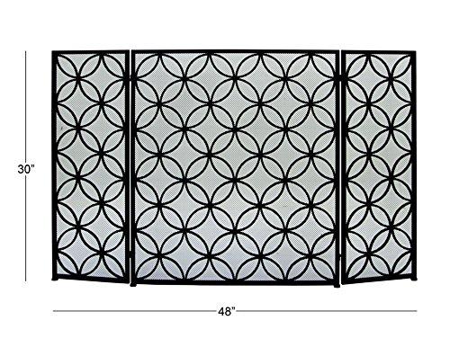 Deco 79 Metal Rectangle Fireplace Screen with Geometric Patterns, 48" x 1" x 30", Black