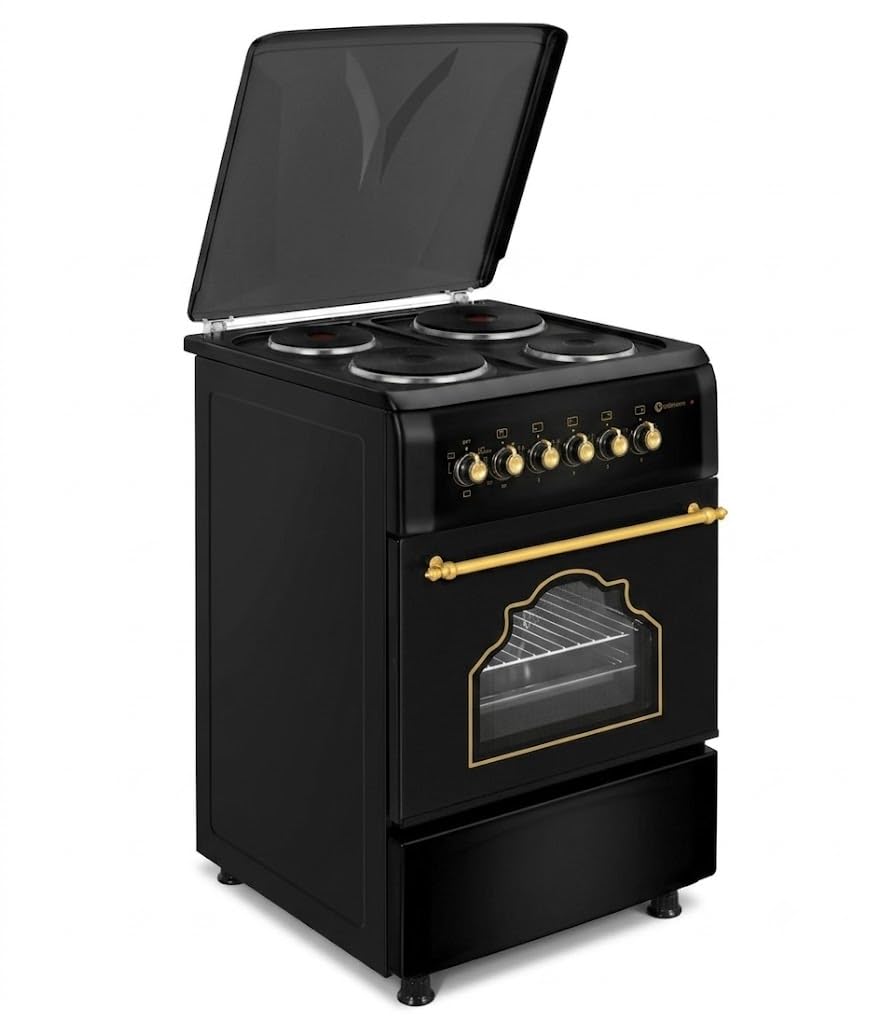 SOLTHERMIC PACK 3 EN 1 NEGRO RUSTICO ACABADOS DORADOS F5S04E3RB TODA ELECTRICA 50 CM + CAMPANA DECORATIVA DE 60 CM H60PR + frigorifico RETRO 2P