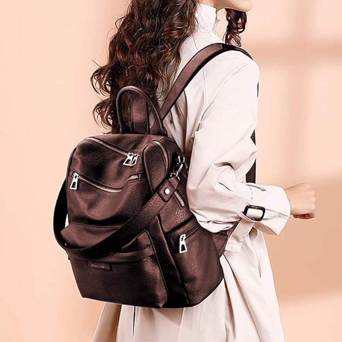 Image of Leather Backpack for Women | Large Capacity | College and Office use | PU Leather | shoulder bag for Ladies,