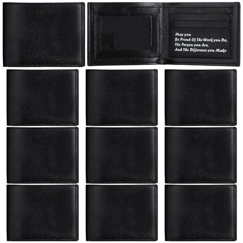 10 Pcs Leather Wallet Bulk for Men Employee Thank You Gifts PU Slim Bifold Wallet Set Nurse Teacher Gifts for Men(Black)