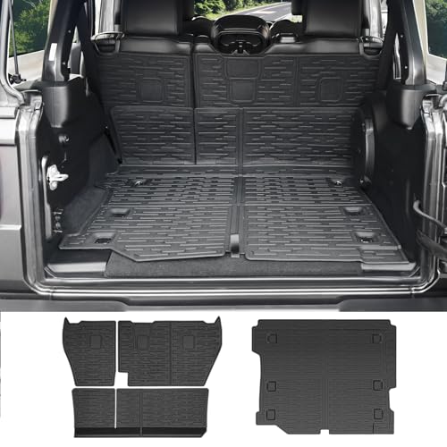 Qyebbk Cargo Liners for 2018-2025 Jeep Wrangler JL Unlimited 4X4 4 Door,Trunk Mat with Seat Back Cover Accessories All Weather Rear Cargo Mat Backrest Protector for JL/JLU Gas Type (Not for 4XE)