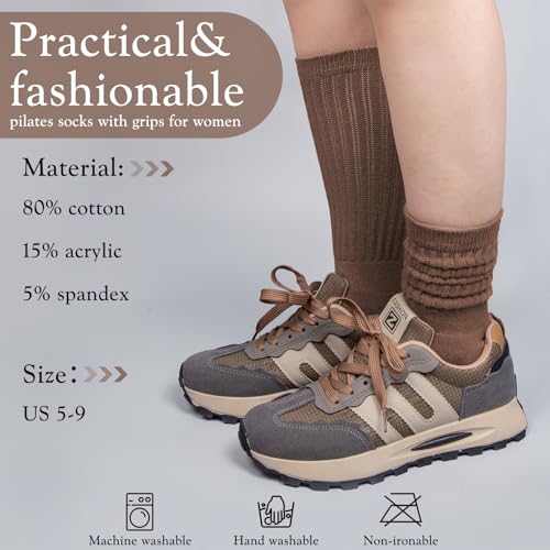 4 Pairs Grip Pilates Socks for Women Yoga Scrunch Slouch Non Slip Long Socks with Grippy Pilates Barre Workout Slipper 5-94