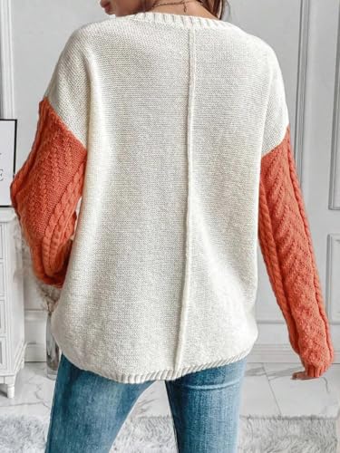 CORIRESHA Women's Casual Round Neck Color Block Pocket Cable Knit Regular Fit Pullover Sweater2