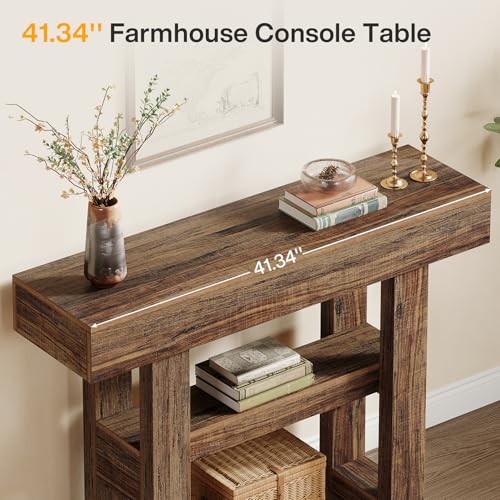 Tribesigns 41.34" Farmhouse Console Table, Sofa Table Behind The Couch | 2-Tier Narrow Entryway Furniture with Storage Shelves for Hallway Foyer Living Room, Easy Assembly, Rustic Brown - Image 5