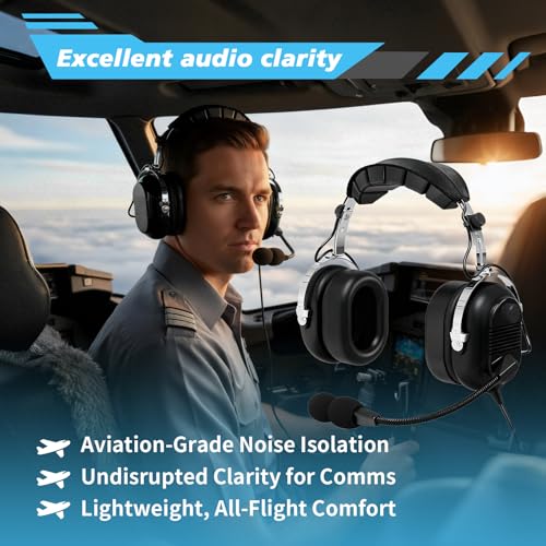 Image of WODASEN Aviation Pilot Headset for Students Flight School Passive Noise Canceling Aircraft Headphones with Boom Mic