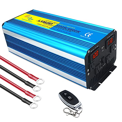 LVYUANインバーター 正弦波 12V 3000W 最大 6000W リモコン機能付き DC 12V AC100V 変換 50HZ 60HZ 切替 AC コンセント×4 USBソケット×1 冷却ファン×2 カーインバーター 太陽光発電 災害対策 地震 防災用品 自動車 船 キャンプ アウトドア 緊急時で大活躍 停電の対策