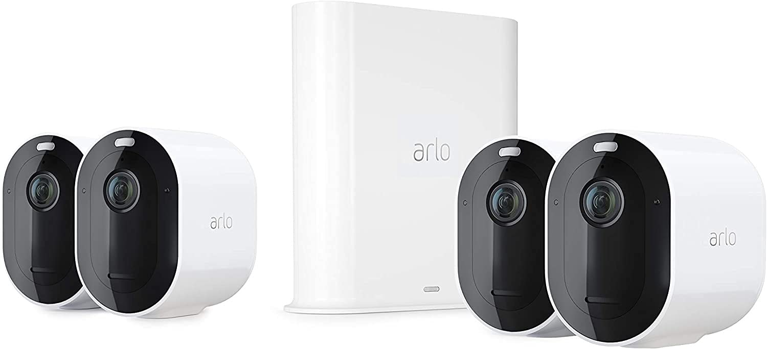 Arlo Pro3, 4 Telecamere di videosorveglianza wi-fi 2K HDR, con faro e allarme, Visione Notturna a Colori, audio, interno ed esterno, 90 giorni di Arlo Secure inclusi, Bianco Bianco 4 cam
