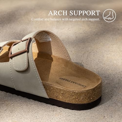 DREAM PAIRS Womens Slide Sandals Cork Footbed Open Toe Adjustable Flat Sandals Comfort Slip On Slippers for Summer4