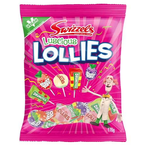 Swizzels Luscious Lollies Mixed Sweets Bag Selection of Vegan Lollipops 176g Bag (Approximately 16 Lollies)