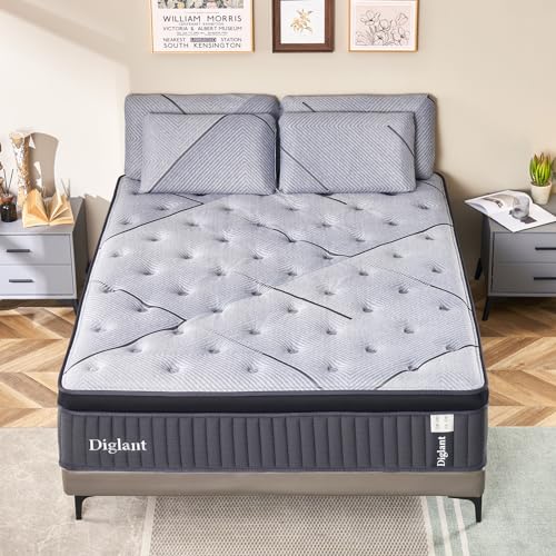 Queen Mattress, DIGLANT 14Inch Gel Memory Foam & 7-Zone Pocket Spring Queen Size Mattress, Medium Plush Hybrid Mattress in Box for Motion Isolation,Cool Sleep and Pressure Relief,CertiPUR-US, 60 * 80