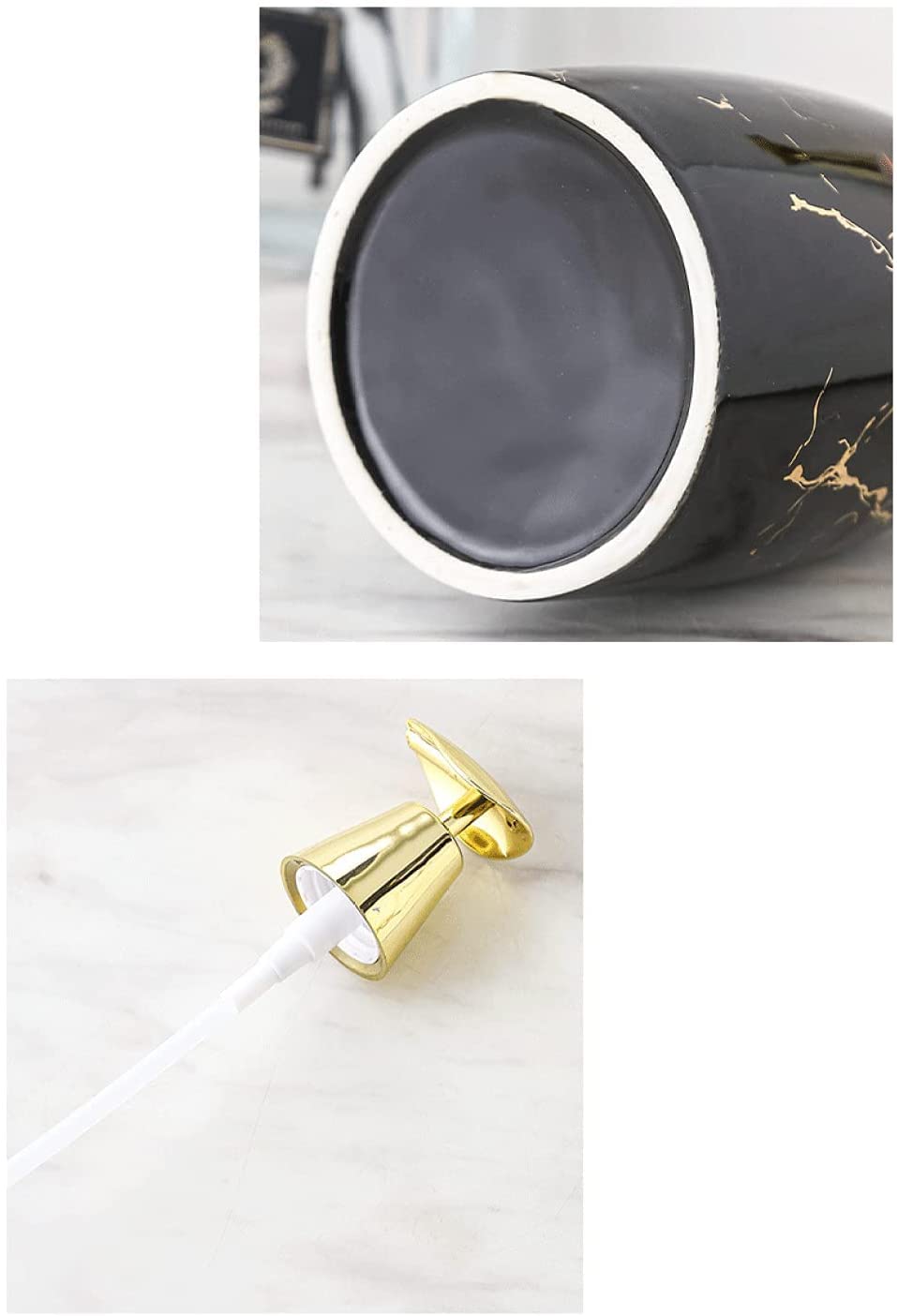 Dispensadores de jabón de encimera, dispensador de jabón de botella recargable para fregadero de cocina, botella dispensadora de lociones mate de cerámica ondulada dorada recargable, botellas de bomba