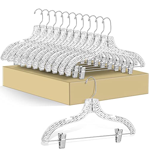 12 Quality Hangers Clear Skirt/Pant Hangers 12 Pack - Crystal Cut Hangers For Clothes - Durable Plastic Hanger Set - Dress Hangers With Clips - Heavy Duty Hangers - Nonslip Coat Suit And Shirt Hangers #TOP22