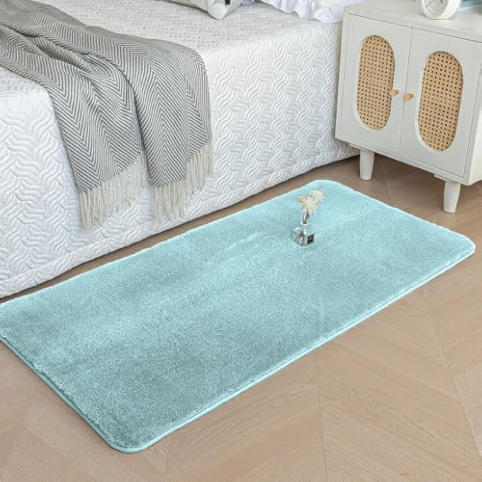 Rabbit Fur Solid Bath Mat, Super Soft Anti-Slip Bathroom Rug