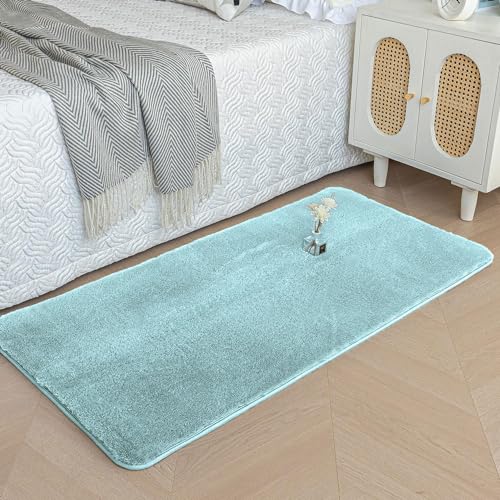 Image of Luxe Home Rabbit Fur Soild Bath Mat Super Soft, Anti-Slip, Washable, Rectangle, for Bathroom Door Mate, Bedroom Door Mats (Turquish, 60x90 cm)