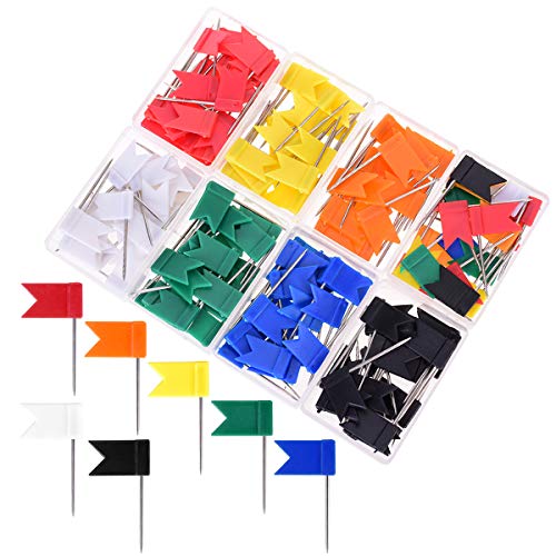 YoungRich 160 Pieces Push Pins Map Flag Board Decorative Colored Map Pins with Flags Packed in Clear PP Box Plastichead Steel Point Tacks for Travel Map Cork Board and Bulletin Home Office School