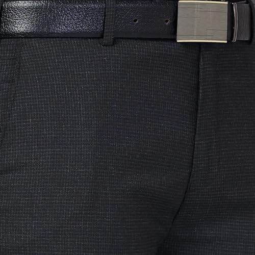 Image of Raymond Men Slim Fit Checks Pattern Poly Viscose Blend Pleatless Formal Trouser