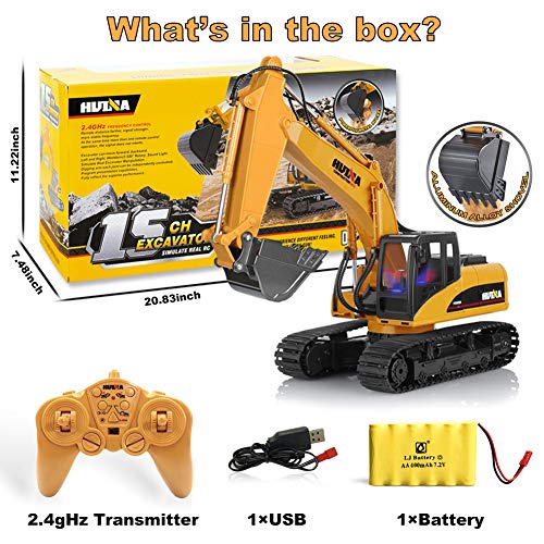 KKNY Remote Control Excavator Toy 1/14 Scale RC Excavator 15 Channel 2.4Ghz Full Functional Construction Vehicles RC Truck with Lights Sounds Xmas Gift for Boys Kids(Upgrade) (1:14-1) - Thumbnail 4